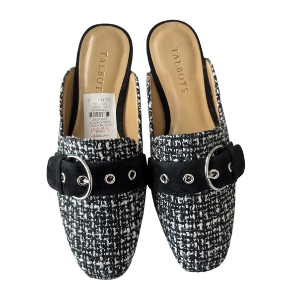 Talbots Stella Tweed Mules Womens Shoe Size 6.5 Classic Preppy Black White NEW - Picture 2 of 10
